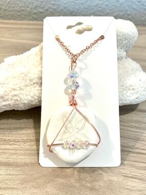14. Rose Gold Wire-Wrapped White Sand Dollar Pendant Necklace